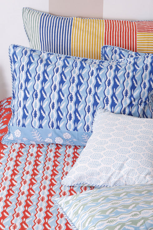 20s Cotton Cushion Cover in Block Print with Piping